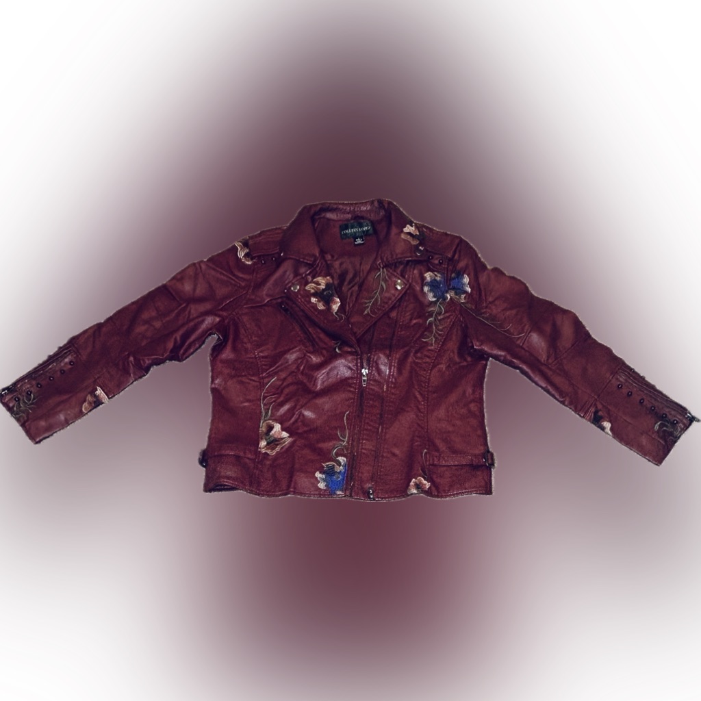 Colleen Lopez Womens Jacket Burgundy Color Floral Embroidered Sz Lg Brand New